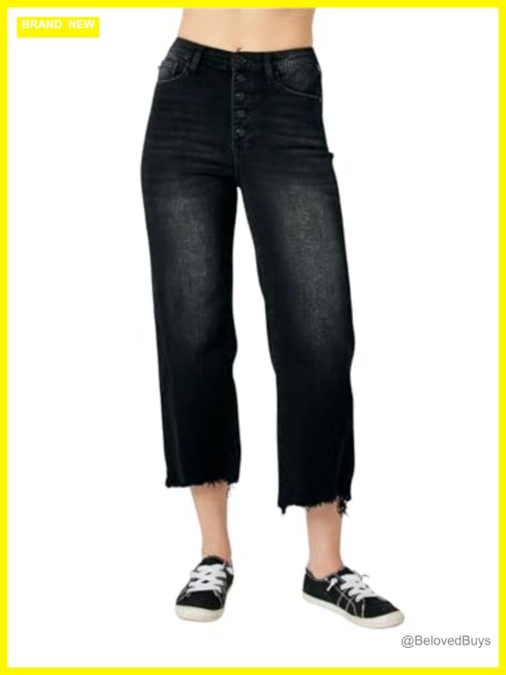 Judy Blue High Waist Distressed Raw Hem Wide Leg Crop Jeans